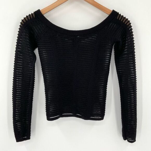 Revolve NBD Amity Layered Mesh Off Shoulder Knit Top Long Sleeve Women XS Black - Picture 5 of 9